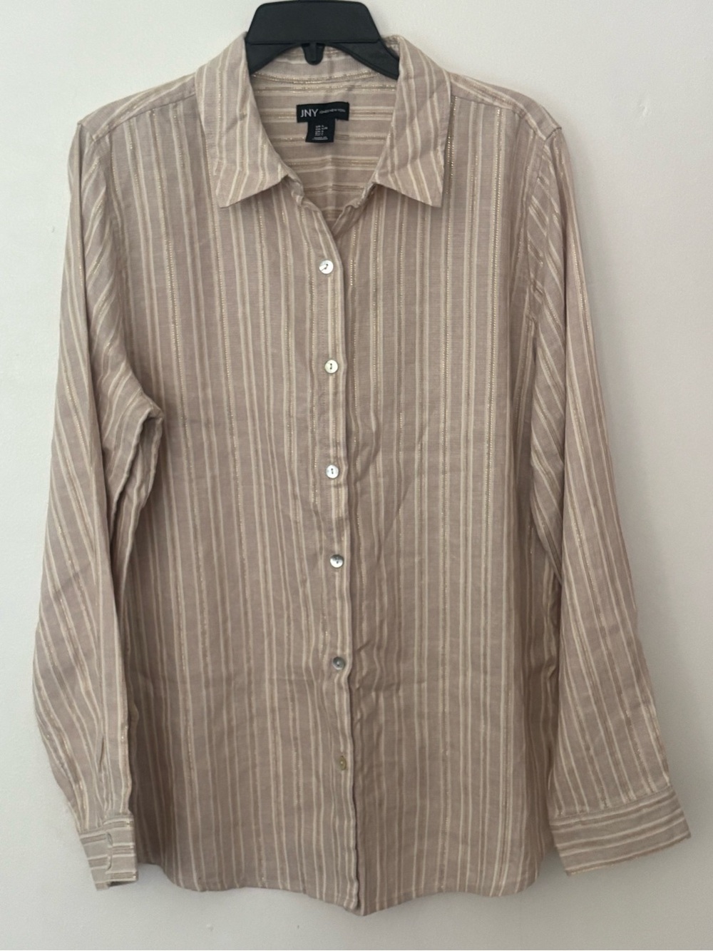 JNY Jones New York Linen Blend Striped Button-Up Shirt Size L